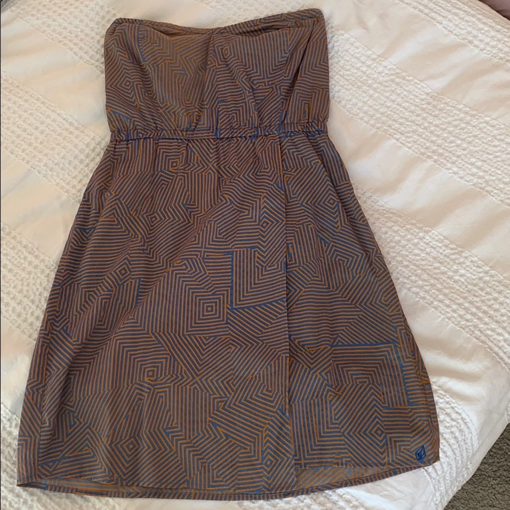 Volcom strapless geometric blue orange dress